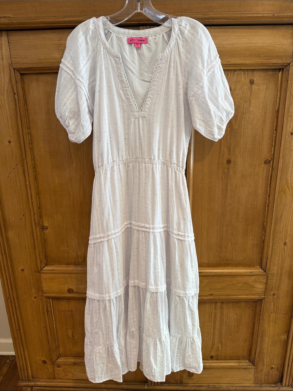 White Puff-Sleeve Tiered Midi Dress - Unknown Brand